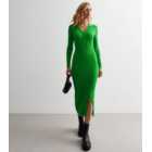 Urban Bliss Green Ribbed Knit Collared Midi Dress