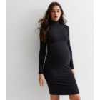 Maternity Black Ribbed Long Sleeve Mini Dress