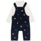 M&S Xmas All Over Embroidery Dungaree, 0 Months-3 Years, Navy