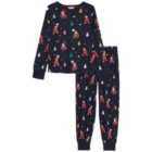 M&S Womens Disco Santa Long Sleeve Pyjama Set, S-XL, Navy