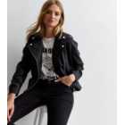 Black Leather-Look Biker Jacket