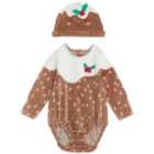 M&S Christmas Pudding Bodysuit, 2 Piece, Newborn-3 Years, Brown