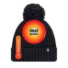 Heat Holder Ladies 1 Pk Ribbed Turn Over Hat With Pom Pom - Black