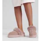 Loungeable Pink Real Sheepskin Platform Mule Slippers