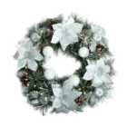 Relsy Luxery 40cm Christmas Wreath With Frosted Tips & Silver Gilded Leaves, Pre-Lit Warm LEDs