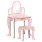 HOMCOM Kids Pink Dressing Table Set with Stool and Mirror