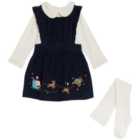 M&S Christmas Cord Sleigh Applique Dress, 0-3 Years, Navy Mix