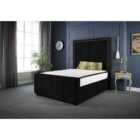 DS Living Milly Chevron Luxury Velvet Upholstered Bed Frame Small Double 4ft Noir