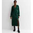 Tall Green Abstract Print Ruffle Split Hem Midaxi Dress