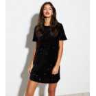 Black Velvet Sequin Short Sleeve Mini Dress
