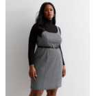 Curves Light Grey Check Belted Mini Pinafore Dress