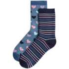 M&S Thermal Boot Socks, Sizes 3-8, Blue/Pink 