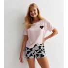 Pink Short Pyjama Set with Heart Print
