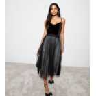 Black Mesh Glitter Pleated Midaxi Skirt