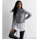 Grey Cable Knit 2-in-1 Shirt Jumper