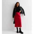 Petite Red Satin Bias Cut Midi Skirt