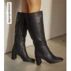 Black Leather-Look Stretch Block Heel Knee High Boots