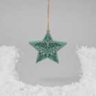 Morrisons Hanging Wooden Green Star Christmas Decoration