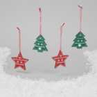 Morrisons Hanging Wooden Star And Tree Christmas Decorations 8 per pack