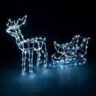 Reindeer Sleigh Christmas Light Large White Wire Outdoor Decoration Flashing LED