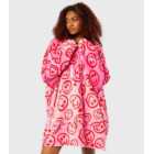 Skinnydip Bright Pink Happy Face Fleece Blanket Hoodie