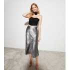 Silver Satin Bias Cut Midaxi Skirt