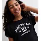 Girls Black Cotton West Village Logo T-Shirt