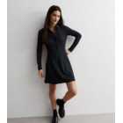 Black Crinkle Jersey Mini Shirt Dress