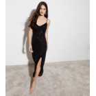 Black Sequin Strappy Split Hem Midaxi Slip Dress