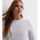 Girls White Ribbed Thermal Long Sleeve T-Shirt