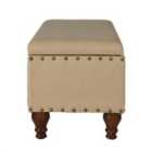 Chelsea Storage Ottoman Bench - Tan/Brass Upholstered With Flip Lid