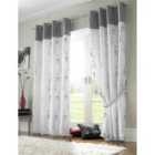 Tahiti Lined Voile Eyelet Ring Top Curtains Silver/White 142cm x 183cm