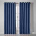 Linen Look Eyelet Ring Top Blackout Curtains Blue 110cm x 183cm