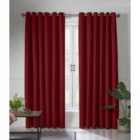 Linen Look Eyelet Ring Top Blackout Curtains Red 110cm x 137cm
