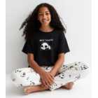 Girls Black Cotton Logo Jogger Set with Panda Print