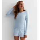 Girls Pale Blue Pointelle Cotton Short Pyjama Set with Heart Pattern