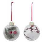 Refined classics Clear Foliage with red berries Plastic Round Christmas bauble set, Pack of 2 (D) 80mm