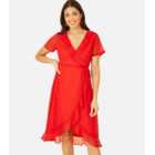 Yumi Red Frill Wrap Midi Dress