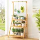 Living and Home 3 Shelf Ladder Bookshelf with Hanging Rod