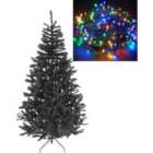 6FT Prelit Jet Black Alaskan Pine Christmas Tree Multicolour LEDs