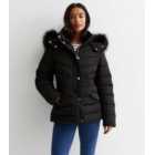 Petite Black Faux Fur Hood Puffer Jacket