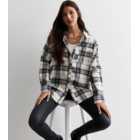 White Cotton Check Print Long Sleeve Collared Shirt