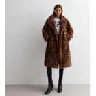 Gini London Rust Faux Fur Leopard Print Coat