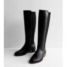 Black Leather-Look Knee High Metal Trim Riding Boots