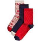 M&S 3pk Fairisle Sock in a Box, 3-8, Red Mix