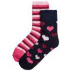 M&S Thermal Cosy Heart & Stripe Socks, Sizes 3-8, Navy/Pink