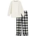 M&S Fleece and Check Pyjama Set, Sizes 8-18, Black