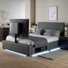 XR Living Ava Upholstered Tv Bed With Led Lights - King 5ft - Grey