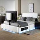 XR Living Ava Upholstered Tv Bed With Led Lights - King 5ft - White