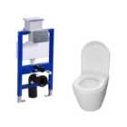SKY Bathroom Round Rimless Wall Hung Toilet with 0.82M Concealed Cistern Frame Set & Round Sliver Flush Plate